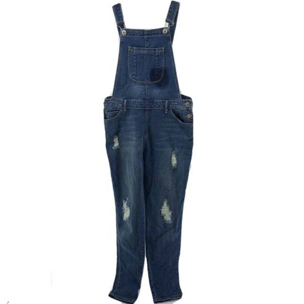 Distressed Skinny Leg Denim Stretch Overalls C&A